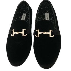 Steve Madden men’s coine velvet upper black shoes satin lining and sock size 9